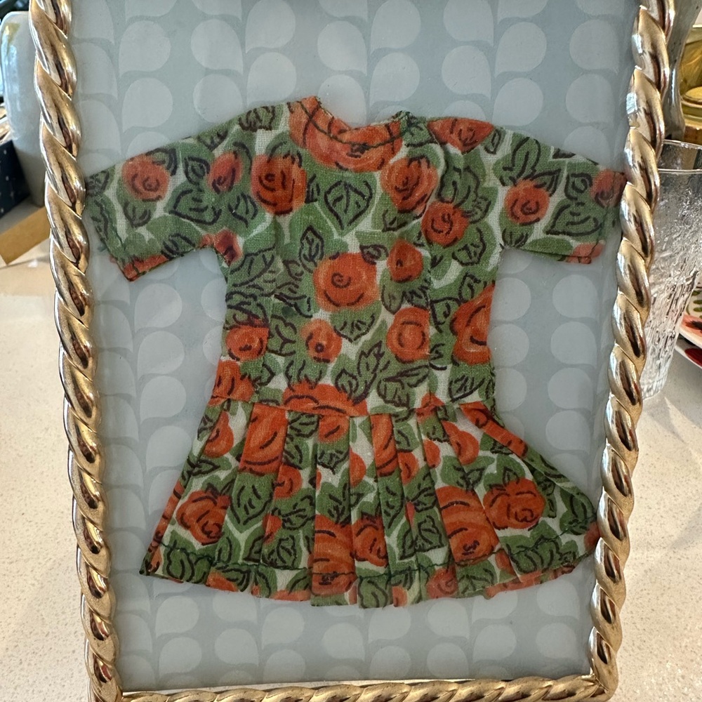 Floral Patterned Dress Art in Gold Tone Frame